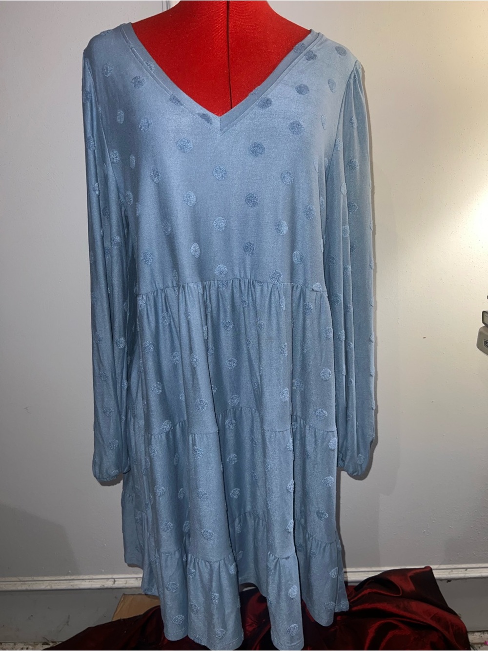 Blu Pepper Light Blue V-Neck Tiered Long Sleeve Dress size XL cottage